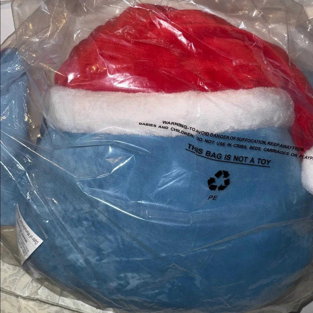 Disney Blue and Red Holiday Santa Hat Stitch Pillow